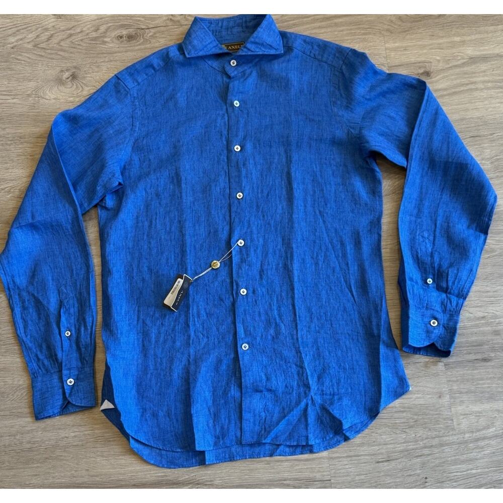 Axel’s of The Vail 100% Linen Button Up Long Sleeve Shirt Men’s Medium Blue New